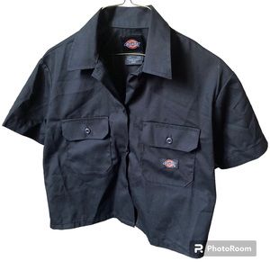 Cute Black Dickies Cropped Button Down Shirt
